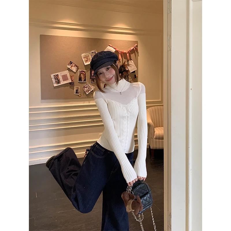 MEXZT Y2K سترة نسائية مفرغة مثيرة مقصوصة بلوفرات محبوكة سوداء ملابس الشارع الشهير ملابس تريكو شتوية ضيقة #6