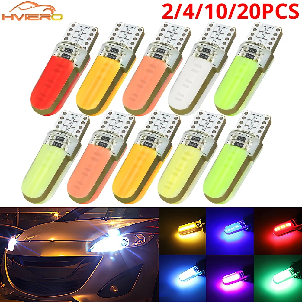 2/4/10/20PCS Auto License Plate Bulbs Silicagel T10 W5W COB 2SMD LED Wedge Car Marker Reading Dome Map Lamp Parking Signal Light