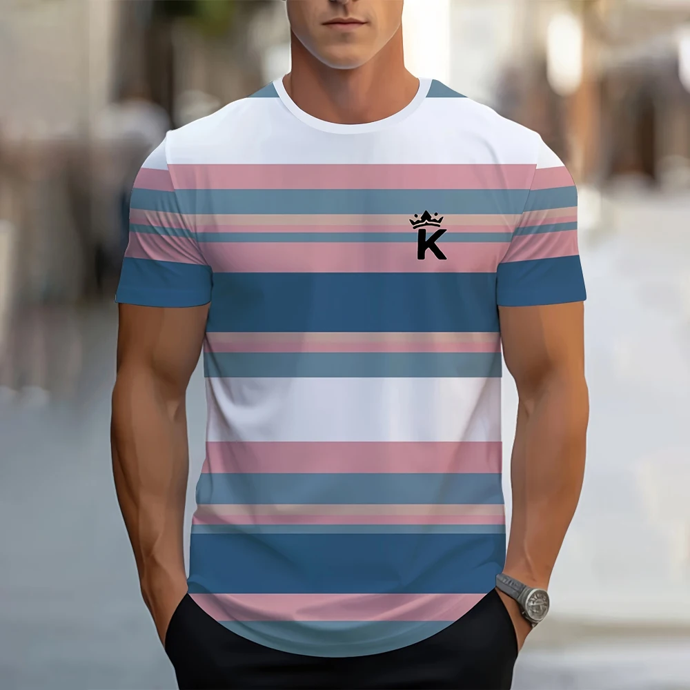 

Striped Print Men's Clothing Summer O-Neck Short Sleeve Tee Casual Oversized T-Shirt Vintage Striped Graphic T Shirts for Men