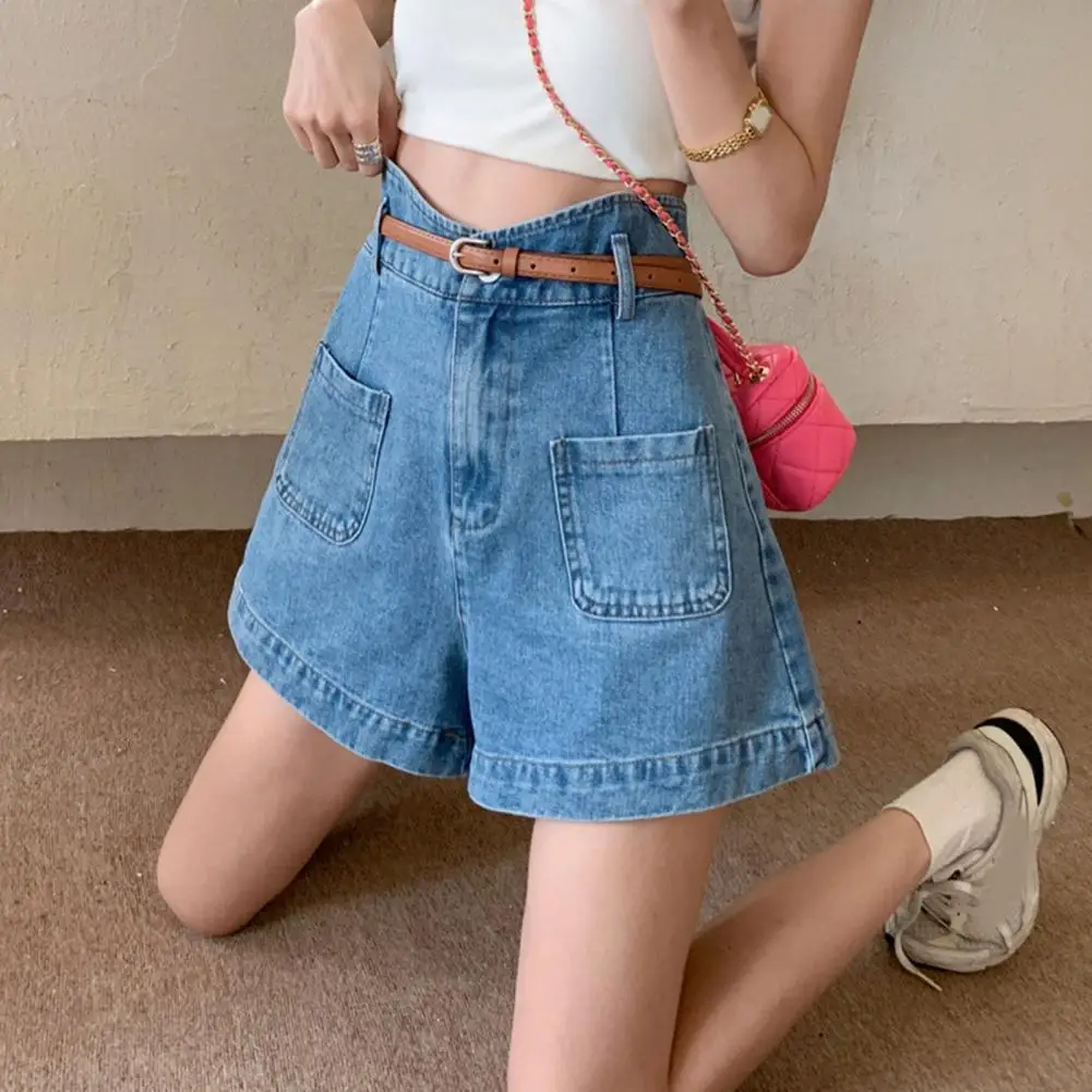 High Waist Denim Shorts for Women Stretchy Loose Jean Shorts Casual Wide Leg Summer Shorts with Pockets