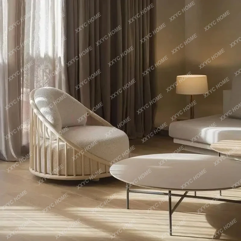 

X-S New Chinese-style solid wood fabric circular arc living room leisure chair post-modern light luxury homestay model room