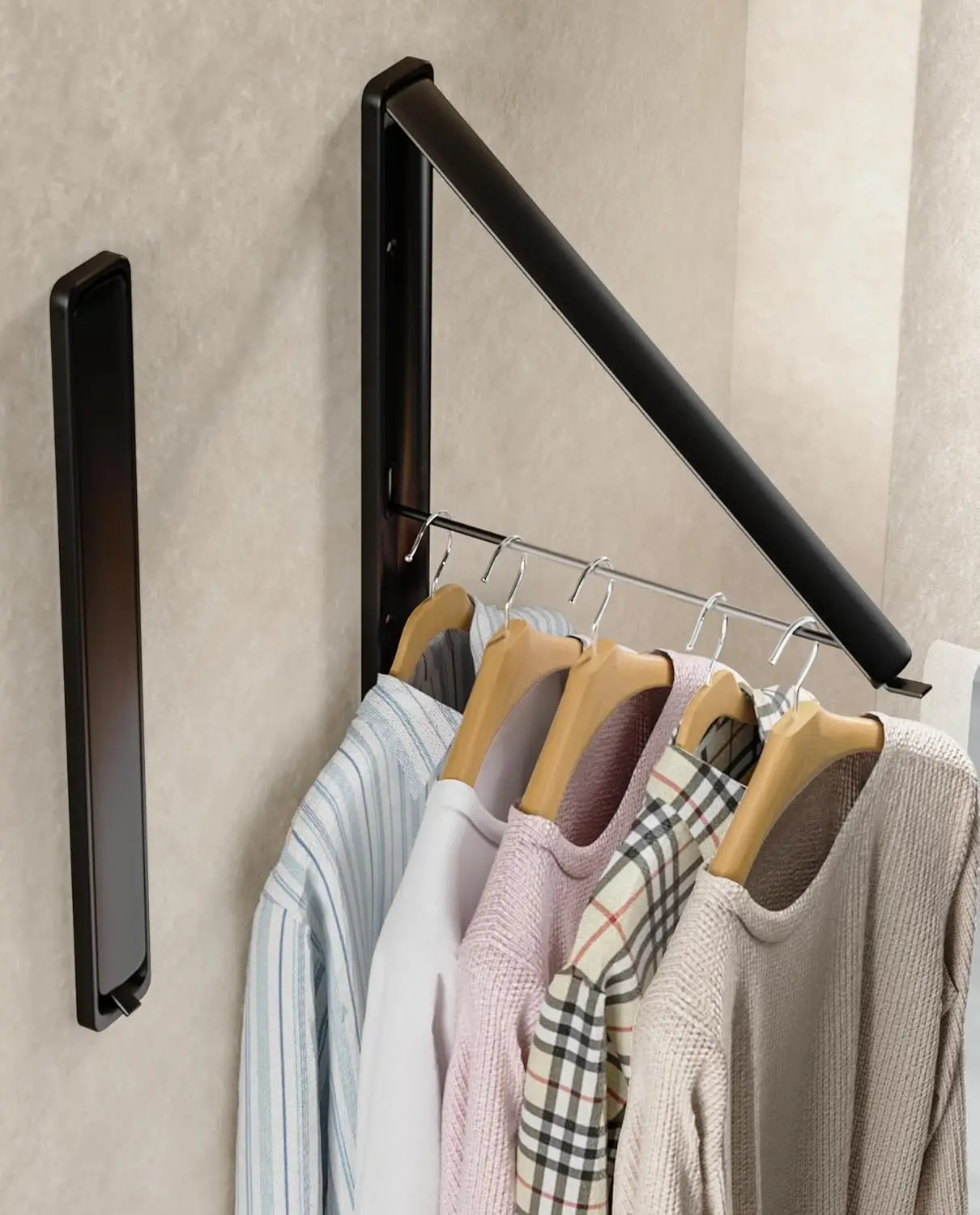 Wall Mounted Retractable Foldable Clothes Drying Rack for Laundry Room Organization, Dorm, Closet, Balcony Storage