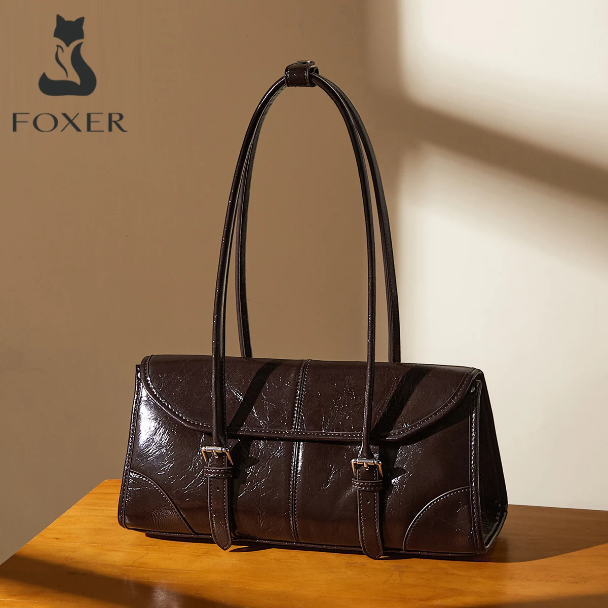 FOXER Women‘s Shoulder Bag Genuine Leather Luxury Design Female Underarm Bag Large Capacity Handbag Commute Work Elegant