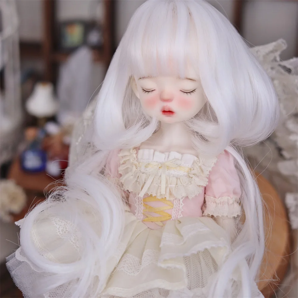 BJD Doll Hair Wigs 1/6 BJD YOSD Doll Wigs Long Fringe Bangs White Jellyfish Roll High-temperature Wire Wigs Doll Accessories