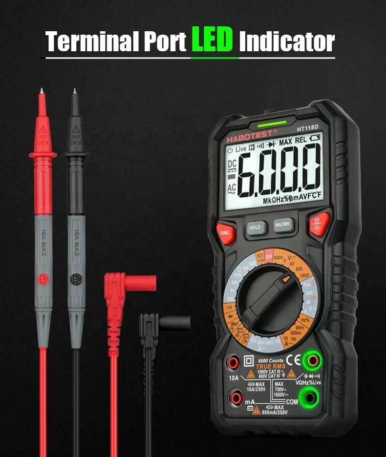 Habotest HT118A Professional Multimeter 6000 Counts  Digital Multi meter with T-RMS Autorange with Hz NCV Continuity Diode Test