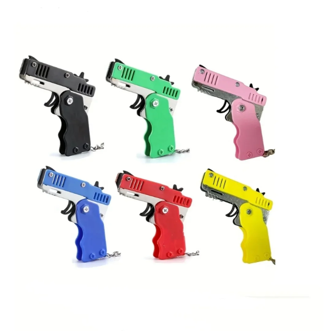 

Metal Toy Gun Mini Burst Folding Rubber Band Gun Alloy Model Gun Pendant Outdoor Sports Toy Pistol Keychain for Boys Kids