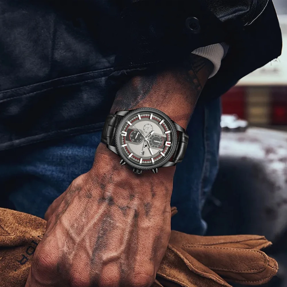 

Роскошные мужские ретро полностью автоматические механические часы с календарем, ночником, кожаные мужские часы, модные спортивные водонепроницаемые часы для мужчин