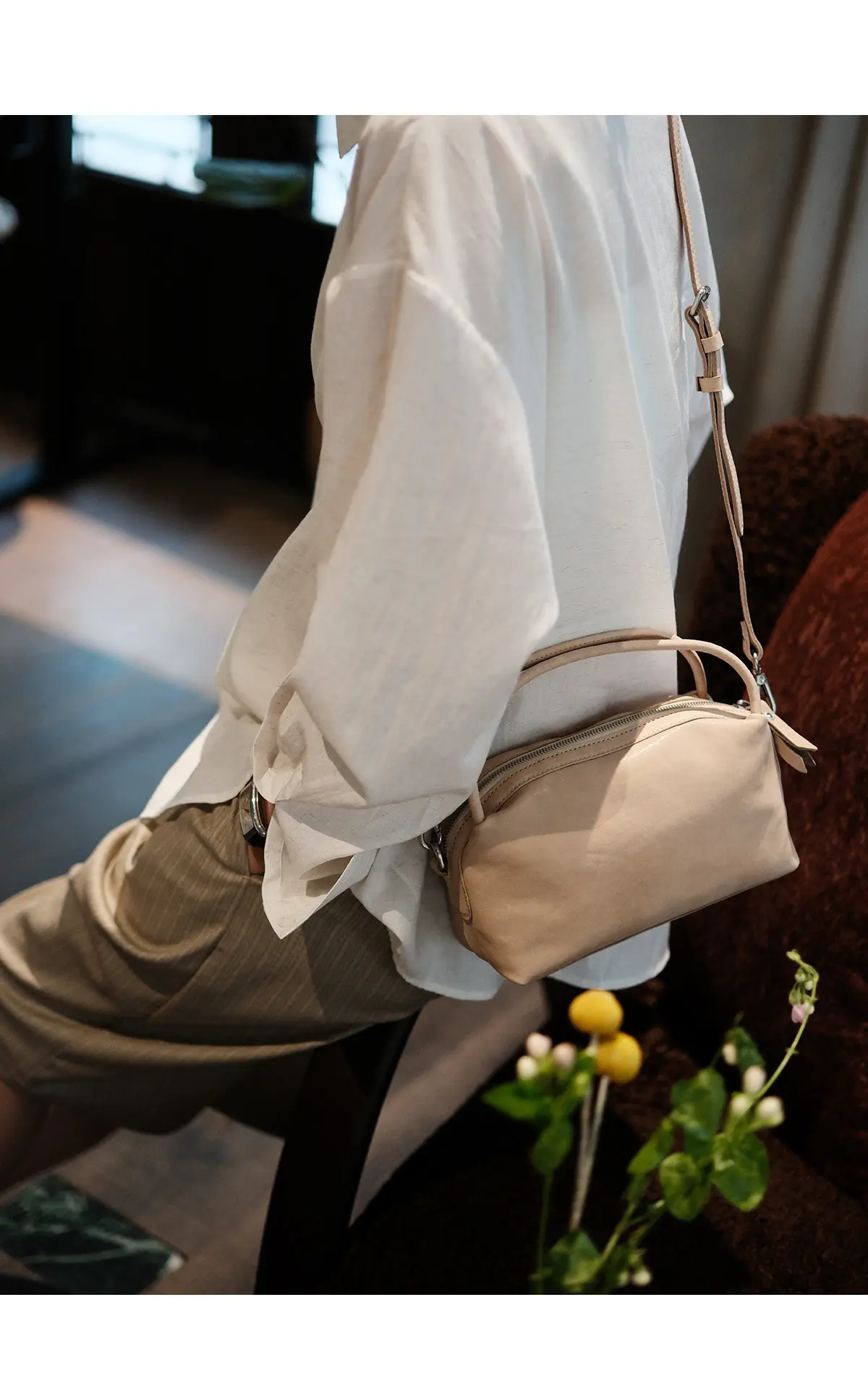 PNDME Modedesigner handgefertigte Handtasche aus pflanzlich gegerbtem Rindsleder, lässige Luxus-Party-Handtasche aus weichem Echtleder, Damen-Umhängetasche – Detail 8