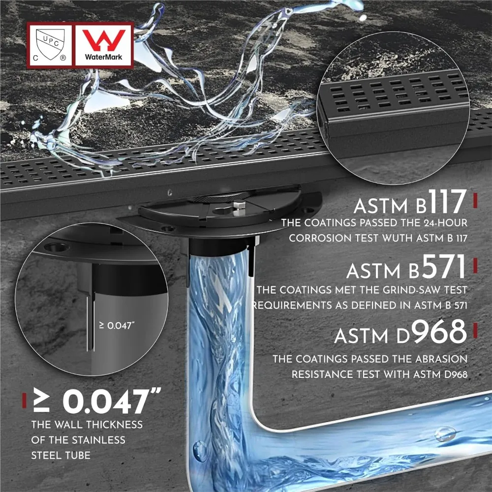 استنزاف دش خطي مستطيل 36 بوصة مع غطاء نمط فتحة مربعة، شبكة قابلة للإزالة، الفولاذ المقاوم للصدأ 304، الوصول إلى استنزاف الأرض