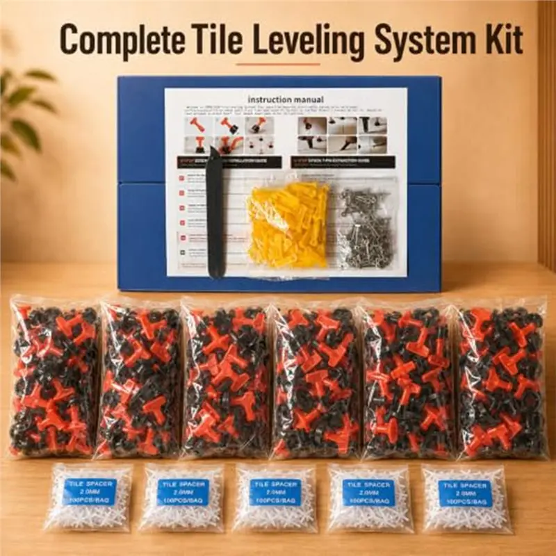 AB42-Reusable Spacers Included 1/16 Tile Leveling System With 300 Clamps& Wedges For Tiling Floors/Walls- 3-Step Guide Clip