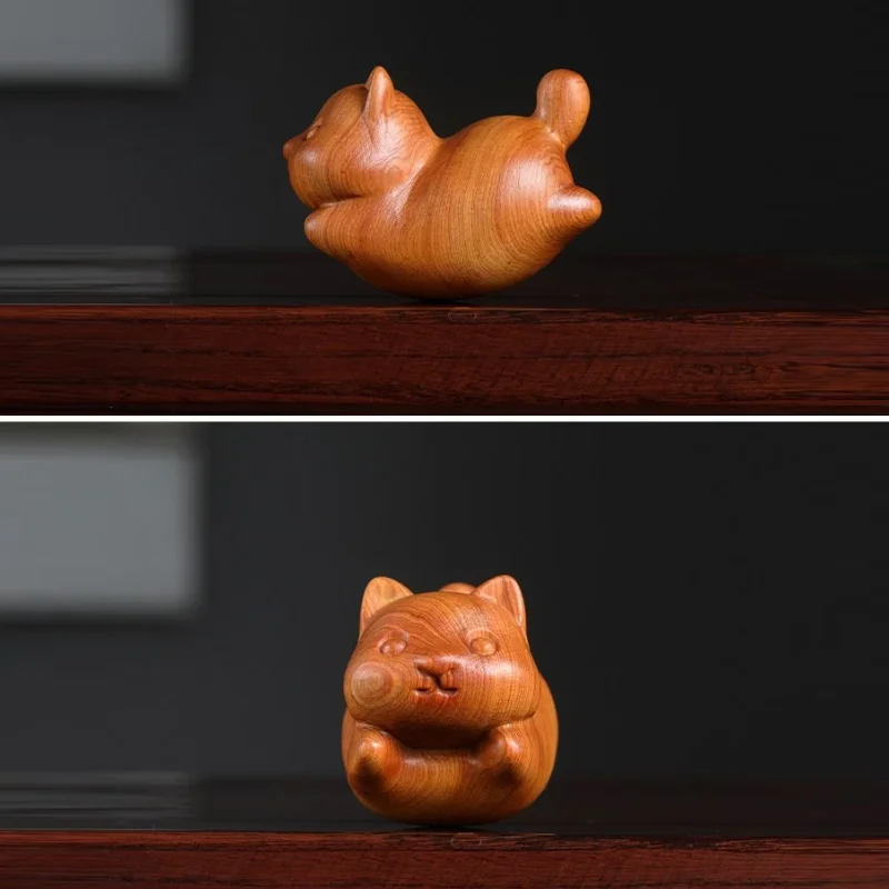 Cute Wooden Cat Figurine Kawaii Sleeping Kitty Desk Toy Natural Wood Cat Lover Gift Home Office Decor