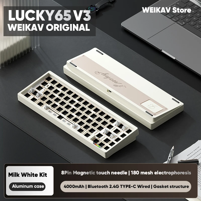 WEIKAV Lucky65 V3 Lucky65V3 Draadloos Gaming Aluminium Mechanisch Toetsenbord Kit 60% Bluetooth 2.4G RGB Bedraadbaar Hotswap Gamer Toetsenbord
