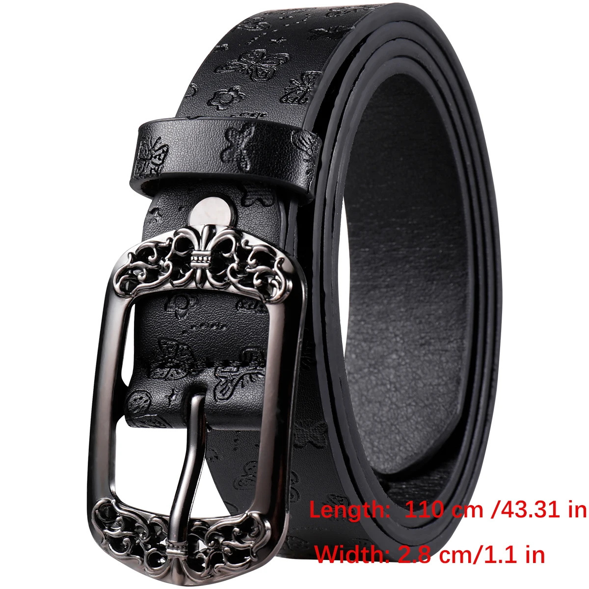 Butterfly printed leather belt with metal needle buckle adjustable waistband, suitable for jeans and daily wear