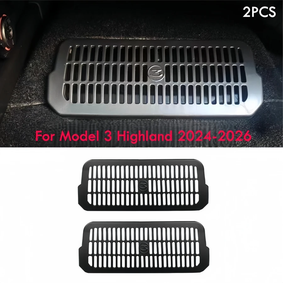 2PCS ABS Backseat Air Vent Covers For Tesla Model 3 / Highland 2017-2025 2026 Air Flow Vent Grille Protection Under Seat Outlet
