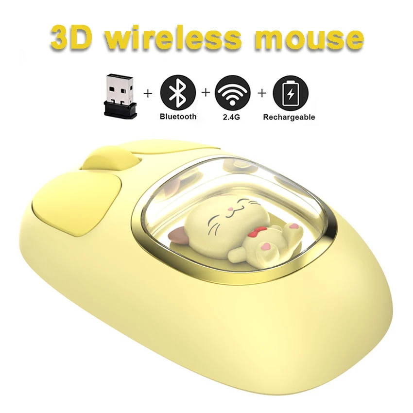 Dual Mode Bluetooth 2.4G Mouse Cute Transparent Cartoon Backlight Rechargeable Mice for Tablets Laptop Smartphones PC Kids Gift