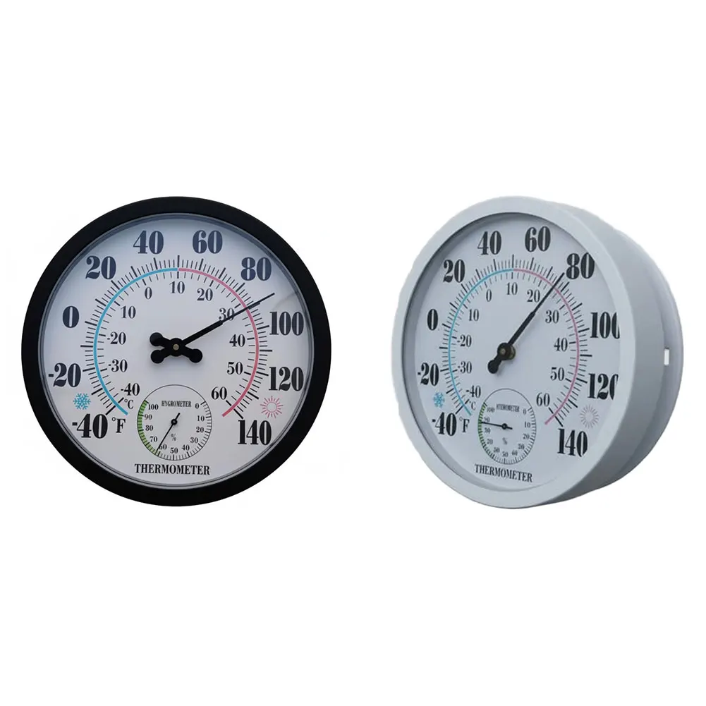Afbeelding 6: Analoog display, binnen- en buitenthermometer, voor gebruik in huis, zwart-wit, vochtigheidsmeter voor binnen en buiten, temperatuurmeetinstrument.