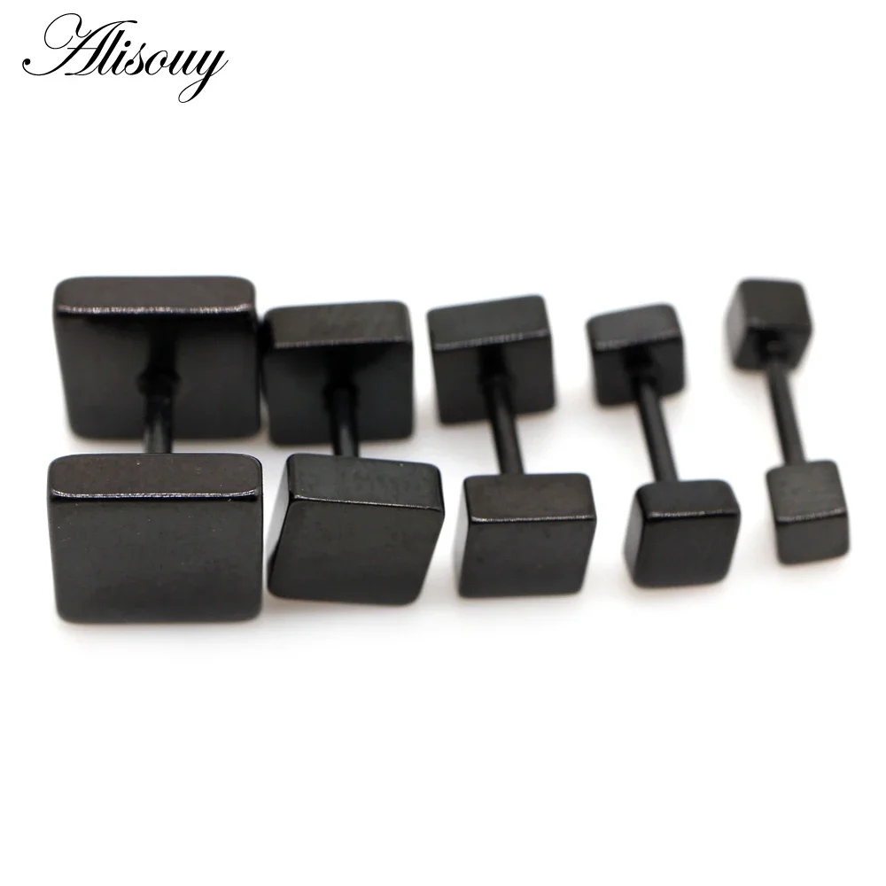 Punk Fashion 2-10 mm Square Ear Stud Earring Gothic Style Fake Tunnel Plug Earlobe Piercings Surgical Steel Cartilage Ear Stud