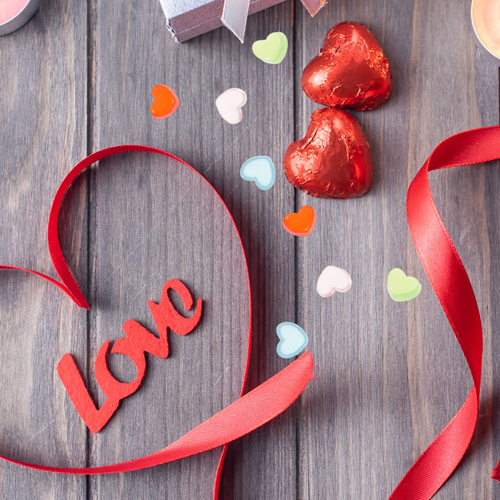 

100pcs Colorful Heart Charms Resin Diy Flatback Crafts Vase Filler Table Scatter Wedding Decor Kids Accessories