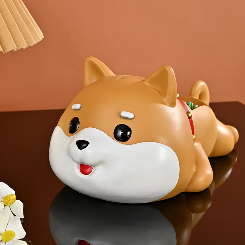 Shiba Inu Dog Statue with storage box and Piggy Bank Tabletop Ornament decor Animal Resin Craft Sculpture Dog Art House Decor