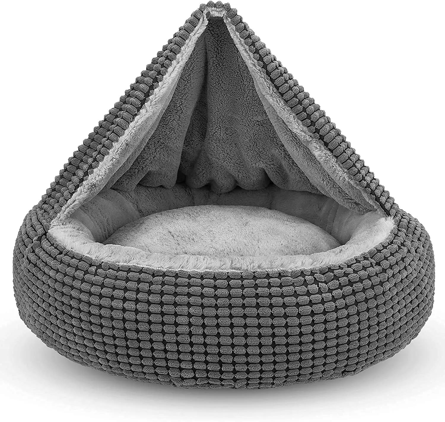 

Cozy Donut Hooded Pet Bed with Blanket, Washable Orthopedic Round Bed for Small Dogs Cats, Anti-Slip Bottom 26inch
