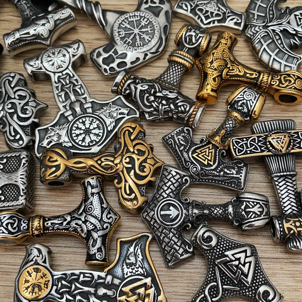 Multi-style Vintage Viking Thor's Hammer Necklace Men Norse Scandinavian Amulet Viking Totem Stainless Steel Pendant Jewelry