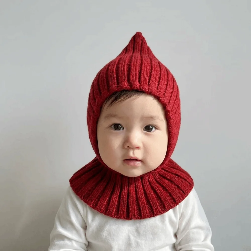 Cute Solid Color Knitted Scarf Cap Ear Protector Keep Warm Children Pullover Hat Windproof Comfortable Earmuffs Cap Girl