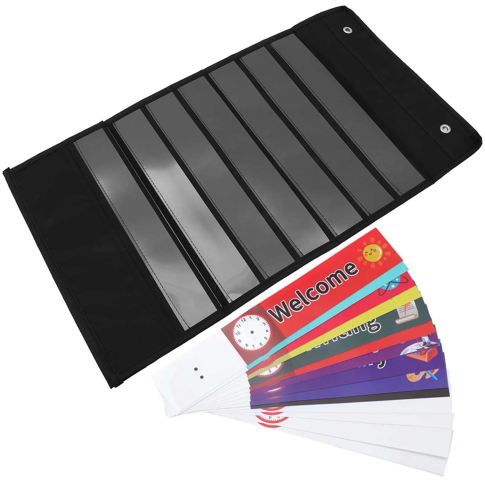 

1 set 14 Grid Transparent Oxford Cloth Schedule Hanging Bag Black Card Holder Pocket Chart Classroom Organizer Storage Solution