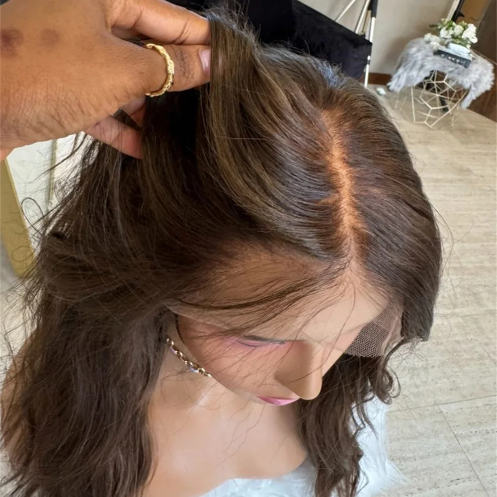 موكا امرأة سمراء الدانتيل شعر مستعار أمامي طويل متموج شعر مستعار بني طبيعي المظهر ألياف مقاومة للحرارة بيروكات صناعية للنساء الاستخدام اليومي للحفلات