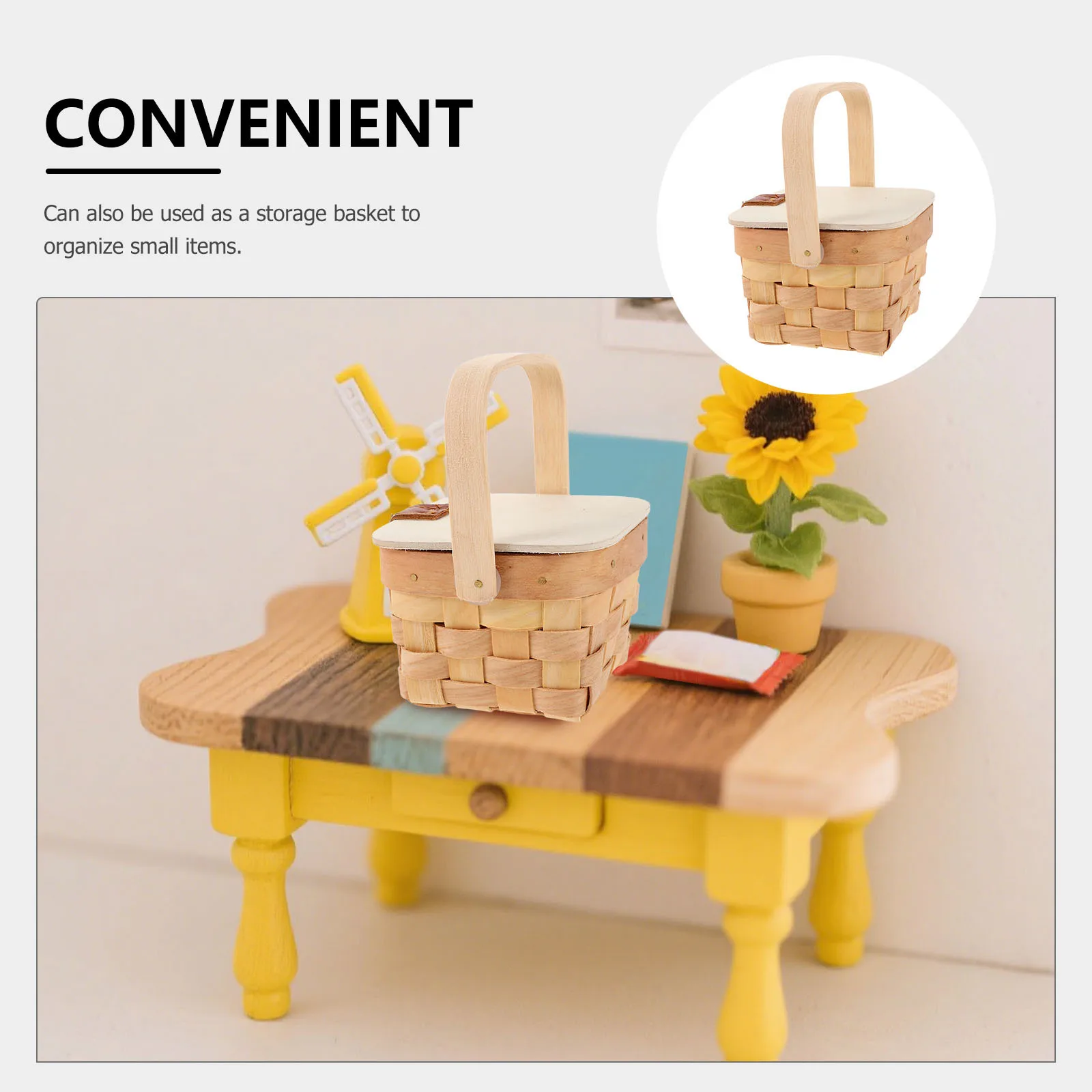 Mini panier tissé avec poignées en bois naturel, 2 pièces, porte-bonbons de ferme, cadeau de fête de pique-nique, décor de fleur de mariage pour fille, kaki