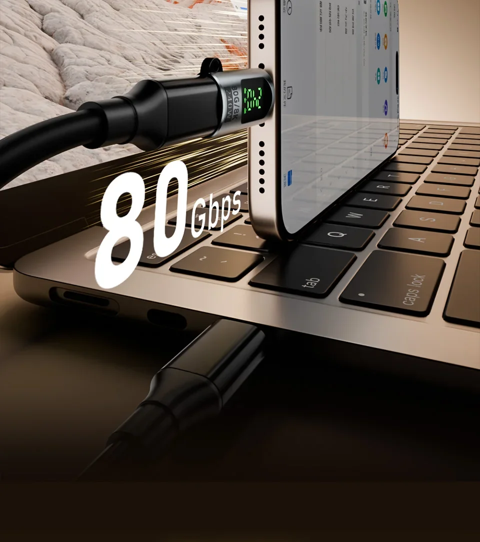 USB4 40Gbps Adapter mit Digitalanzeige, USB 4 V2.0 80Gbps Typ C zu Typ C OTG-Kabelanschluss 240W 8K für Thunderbolt 3/4/5 Laptops – Detail 7