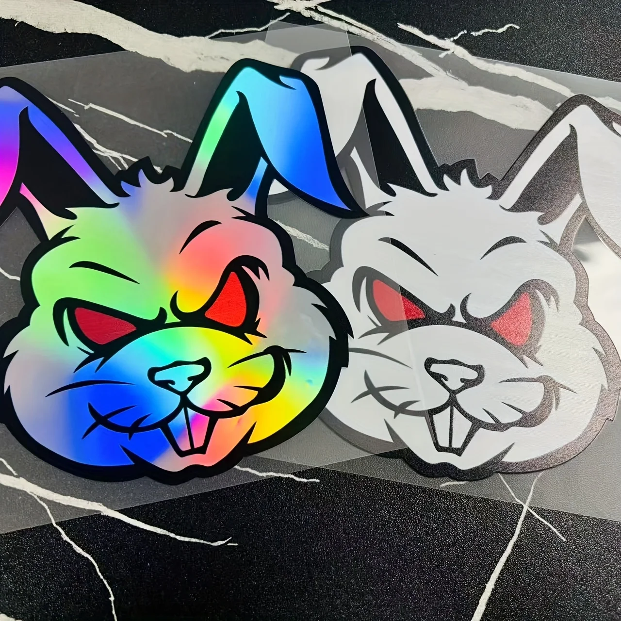 

Red Eyes Rainbow Vinyl Waterproof for Motorcycle Scooter Laptop Evil Rabbit Sticker Glow