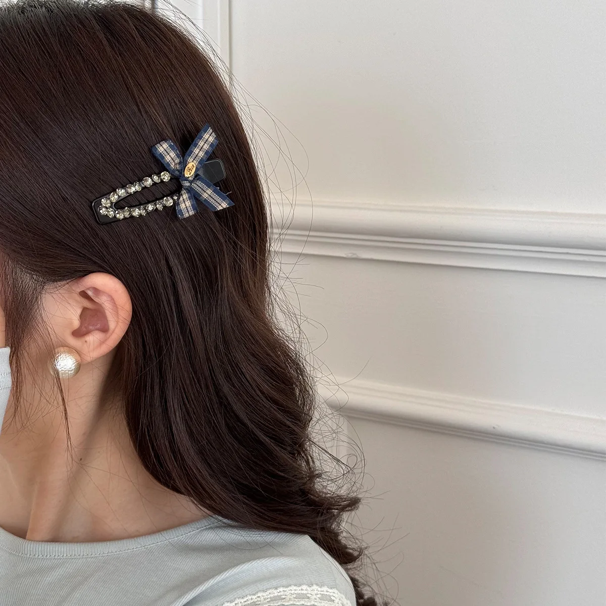 Korean Hollow BB Clip Simple Exquisite Ribbon Bow Rhinestone Duckbill Clip Temperament Bangs Side Clip Women Hair Accessories