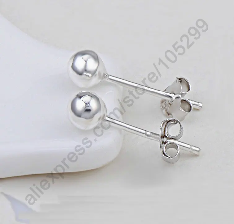 80Pccs 925 Sterling Silver Smoonth Ball Beads Stud Earring With Back Stoppers Woman Gift Jewelry Multi Sizes 3-4-5-6-7mm