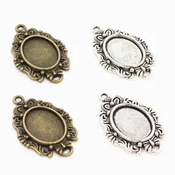 20pcs 10x14mm Inner Size Antique Silver Plated Bronze Classic Flower Style Cameo Cabochon Base Setting Pendant necklace findings