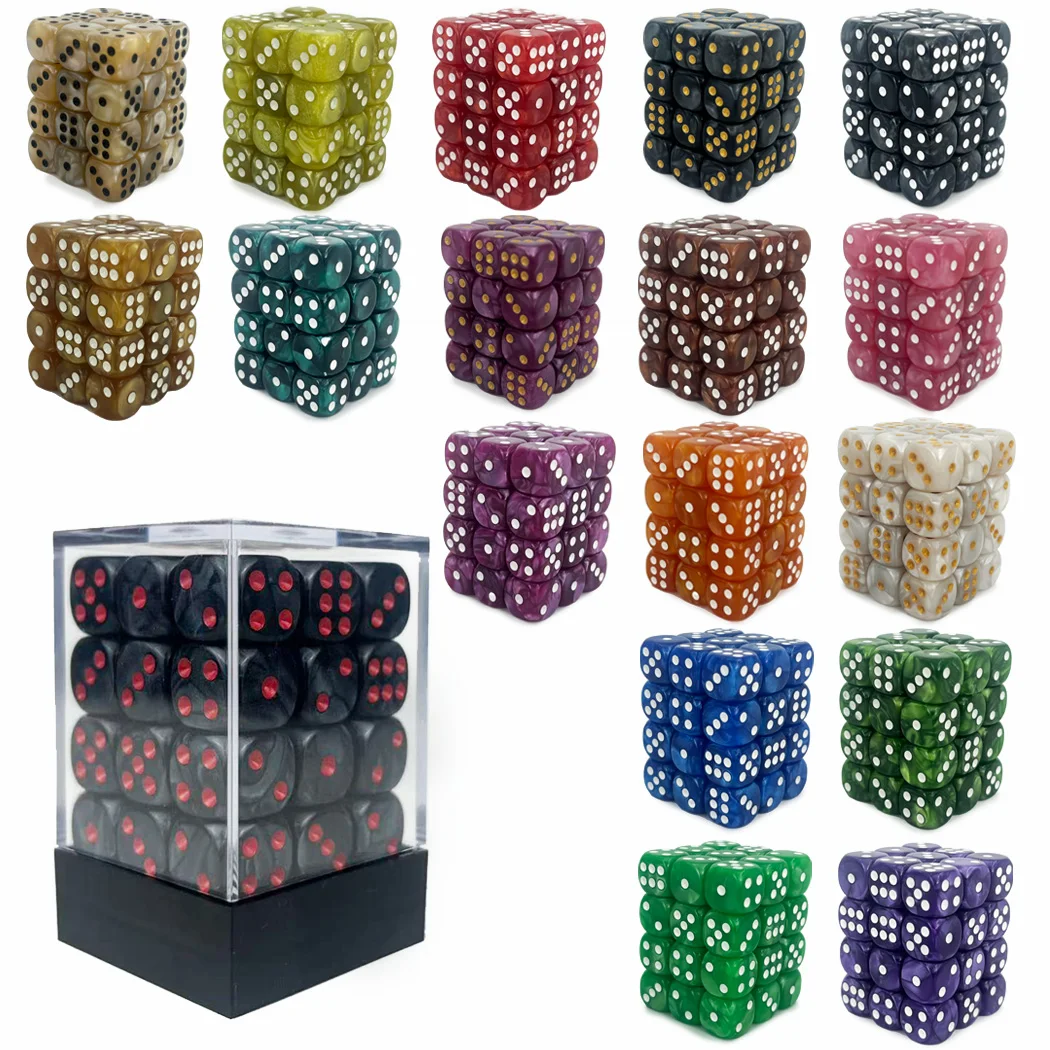 12mm D6 Pearl Colorful Small Dice 36pcs Set with Clear Display Case for RPG Board Games Casino Tabletop DND Accessories