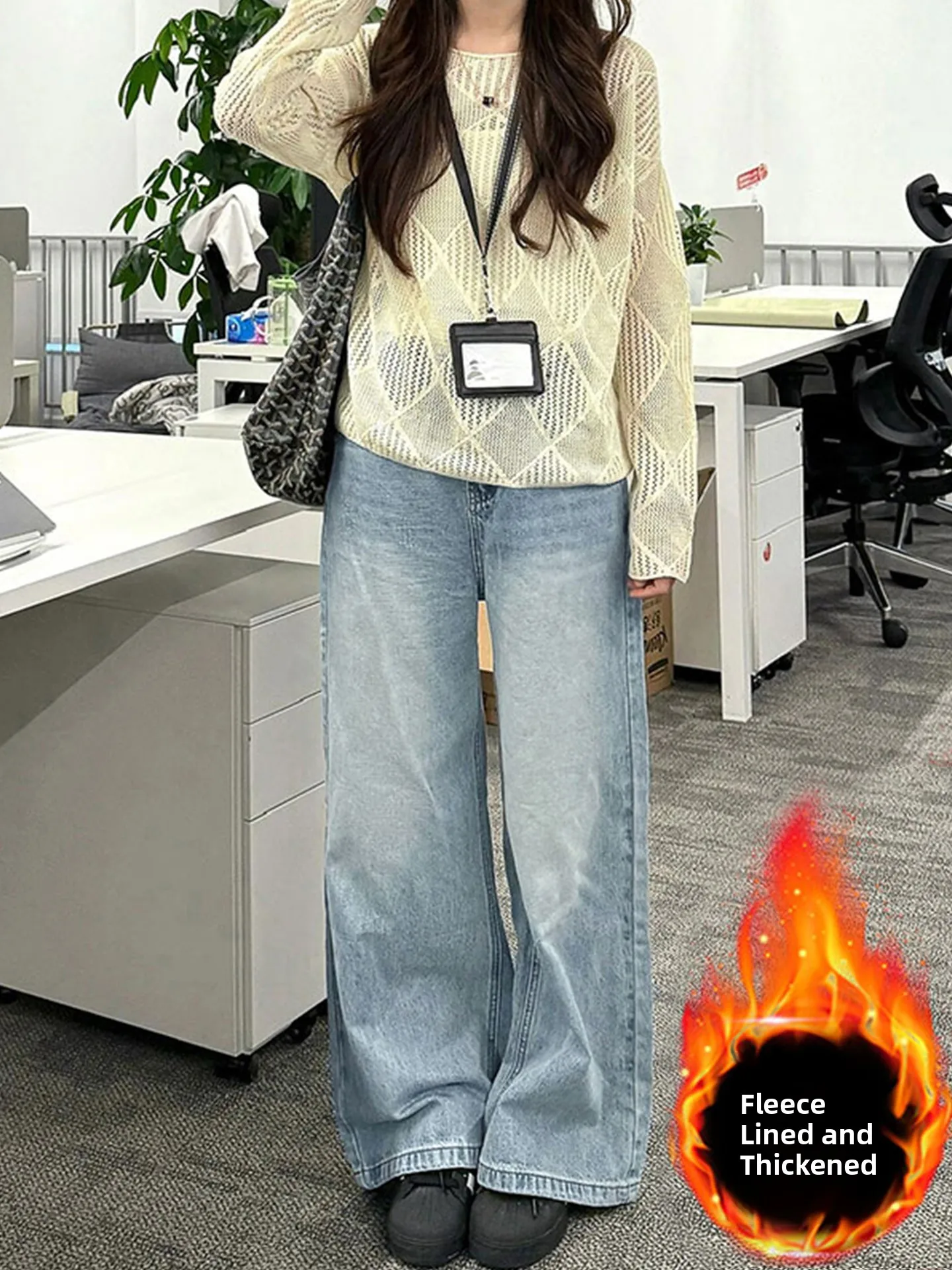 

High Waist Fce Lined Thi Wide Leg Denim Jeans Women Loose plus Size Pear aped Body Drapey Straight Cut Trousers