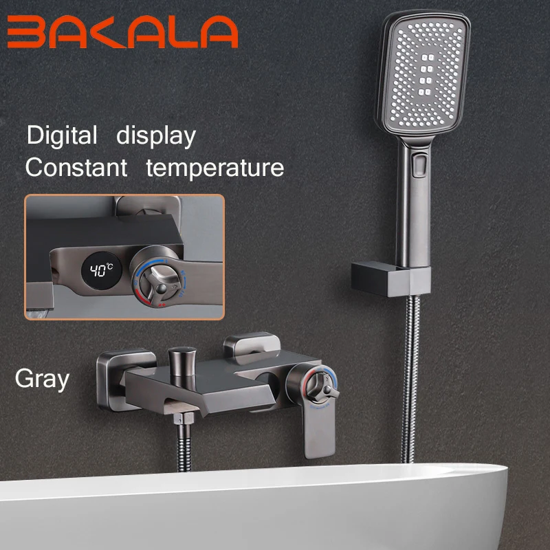 

Bathroom Shower Faucet Chrome Digital Display Rain Shower Bath Faucet Wall Mount Bathtub Shower Mixer Tap Bathroom Shower Faucet