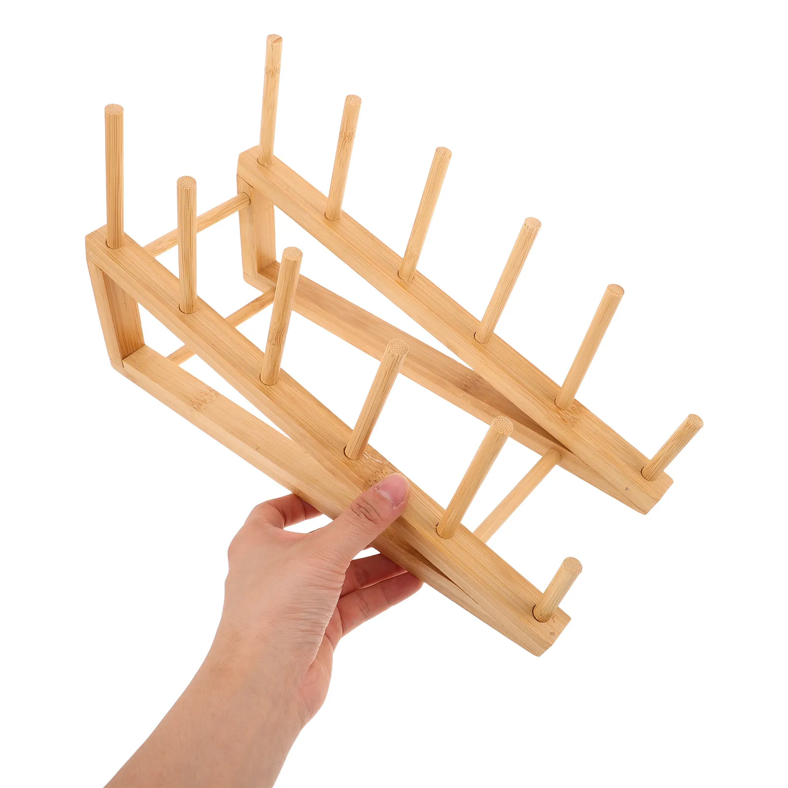 Bamboo Cup Rack Drain Rack Ladder Shape Stable Trapezoidal Design Kitchen Dish Bowl Organizer Mug Holder for Countertop Drying