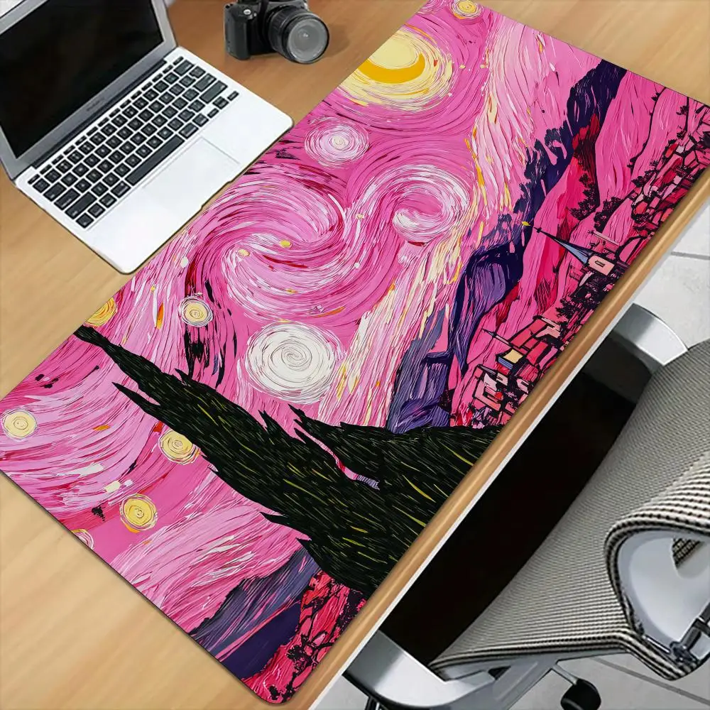 Pink artistic starry sky Mouse Pad Desk Mat with Stitched Edge Non-Slip gaming mats pc accessories keyboard desk pad mauspad