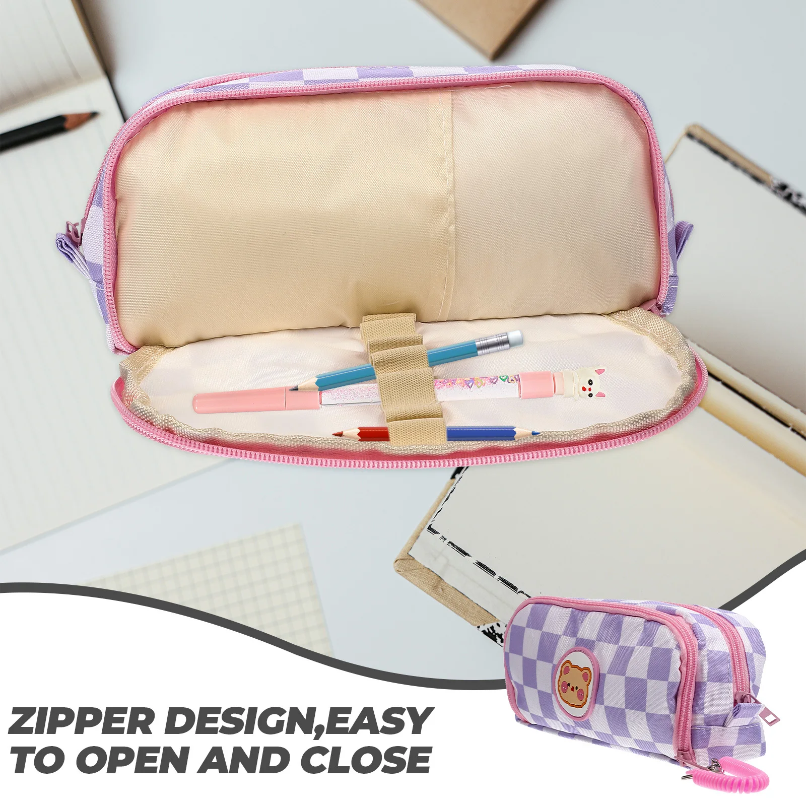 

Checkerboard Pencil Bag Large Capacity Stationery Organizer For Students Kids Office Supplies Storage Zipper Pouch