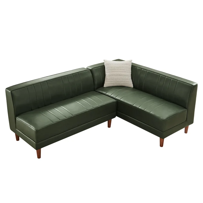 Living room dark green card seat, corner combination sofa, armless office leather sofa