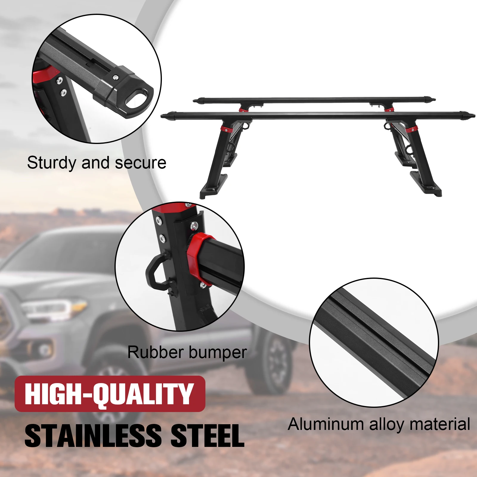 Aluminum 18-28in Height-Adjustable Truck Ladder Rack with T-Slots Truck Bed Rack Cargo Carrier Rack for Ford F-Series/Ram/Tacoma