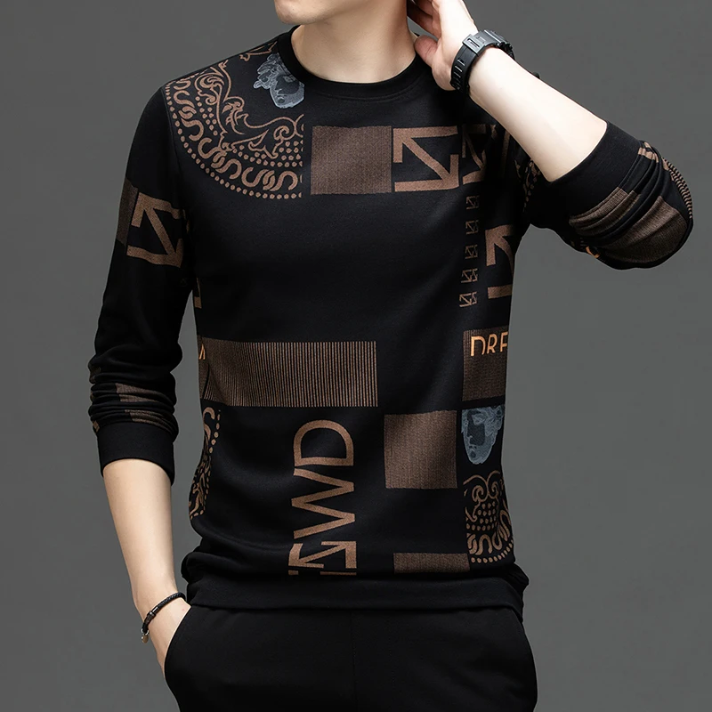 الجودة الأصلية الرجال س الرقبة تي شيرت رائعة رسالة الجاكار كم طويل الخريف تنوعا التنقل الرياضة ملابس رجالية غير رسمية #6