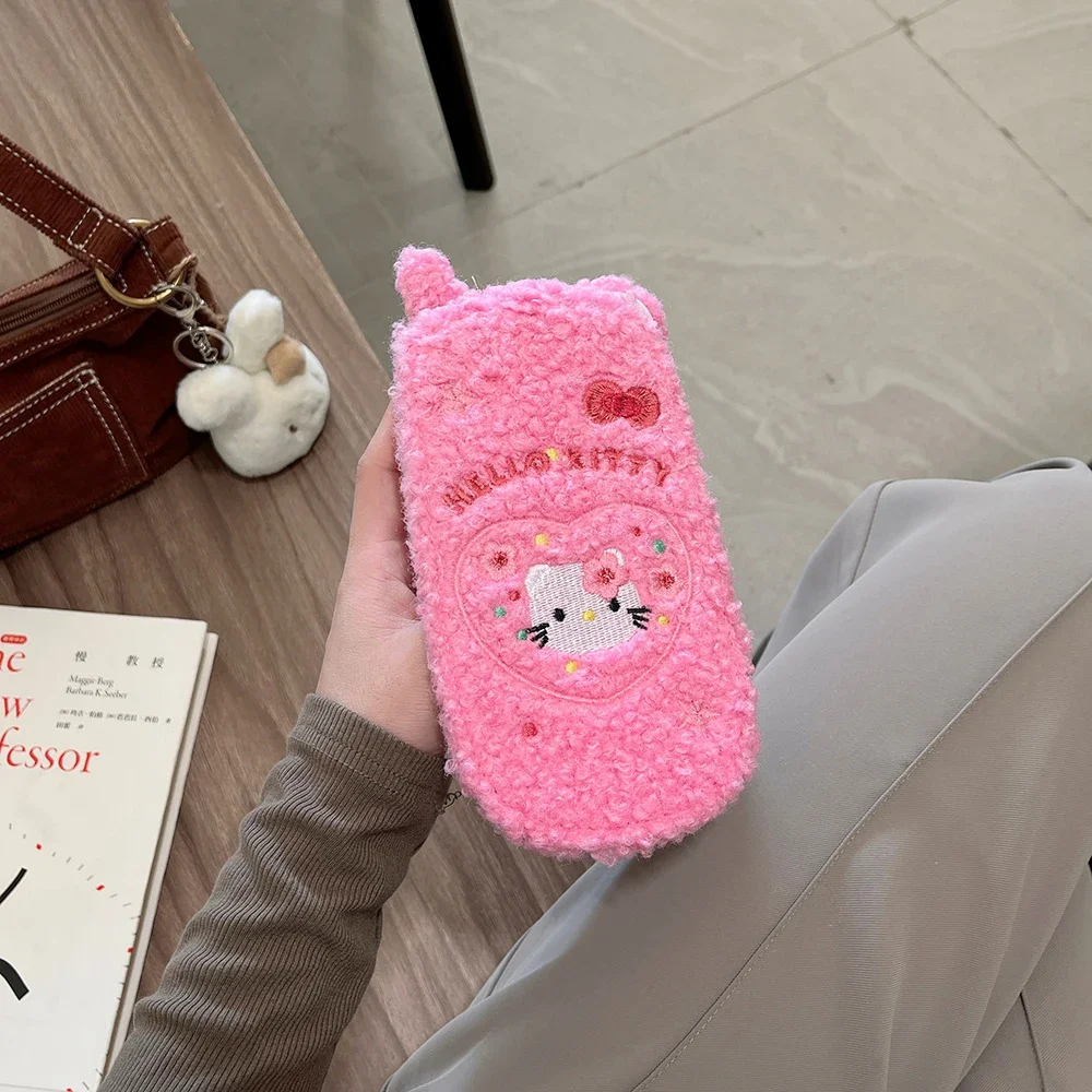 Cartoon Plush Sanrios Hello Kitty Flip Telephone Phone Case for IPhone 16 15 14 13 12 11 Pro Max Anti-drop Soft Back Cover Funda