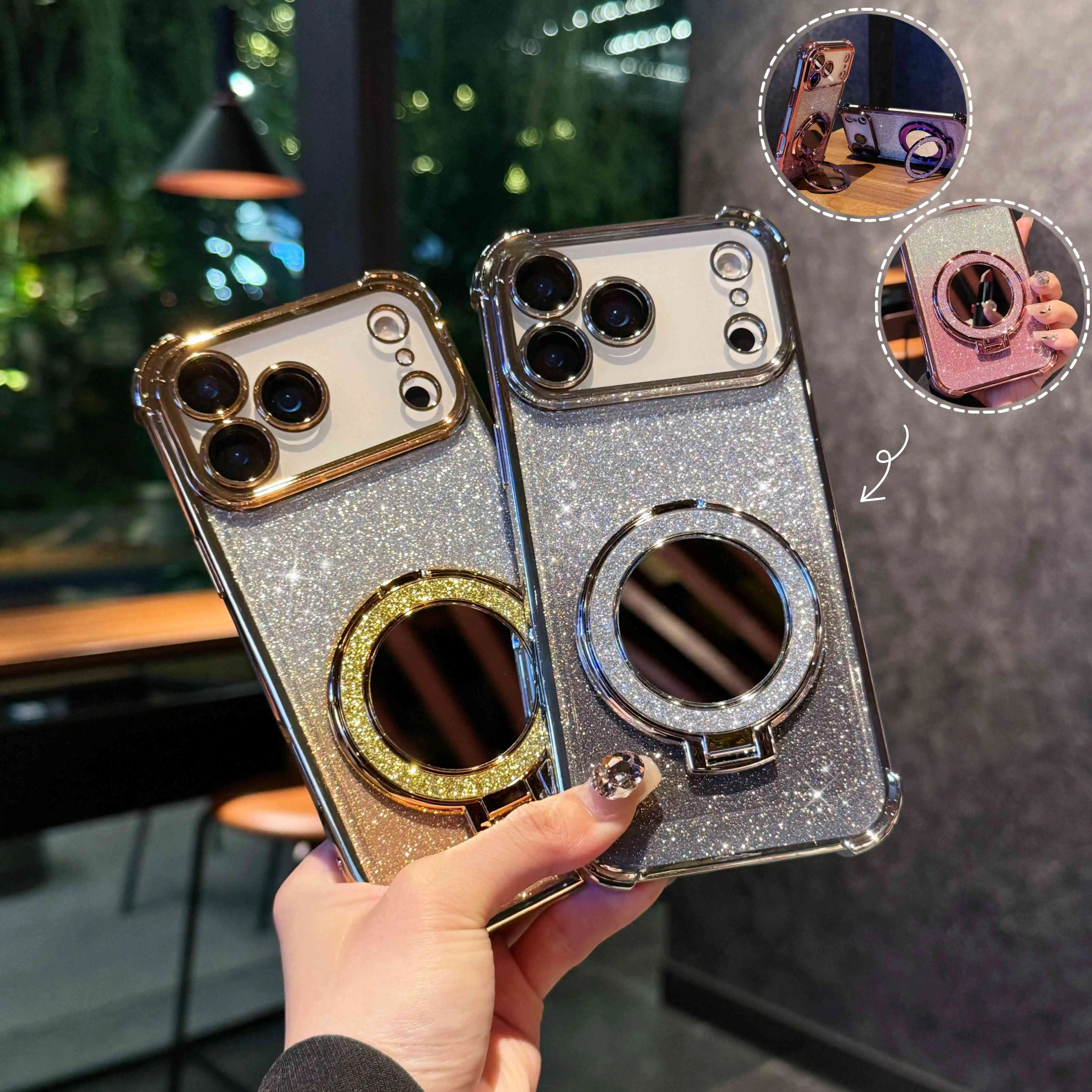 

Модный блестящий зеркальный чехол с магнитом для iPhone 17, Air 16, 14, 13, 12, 11, 17 Pro Max Plus, блестящая противоударная задняя крышка с держателем