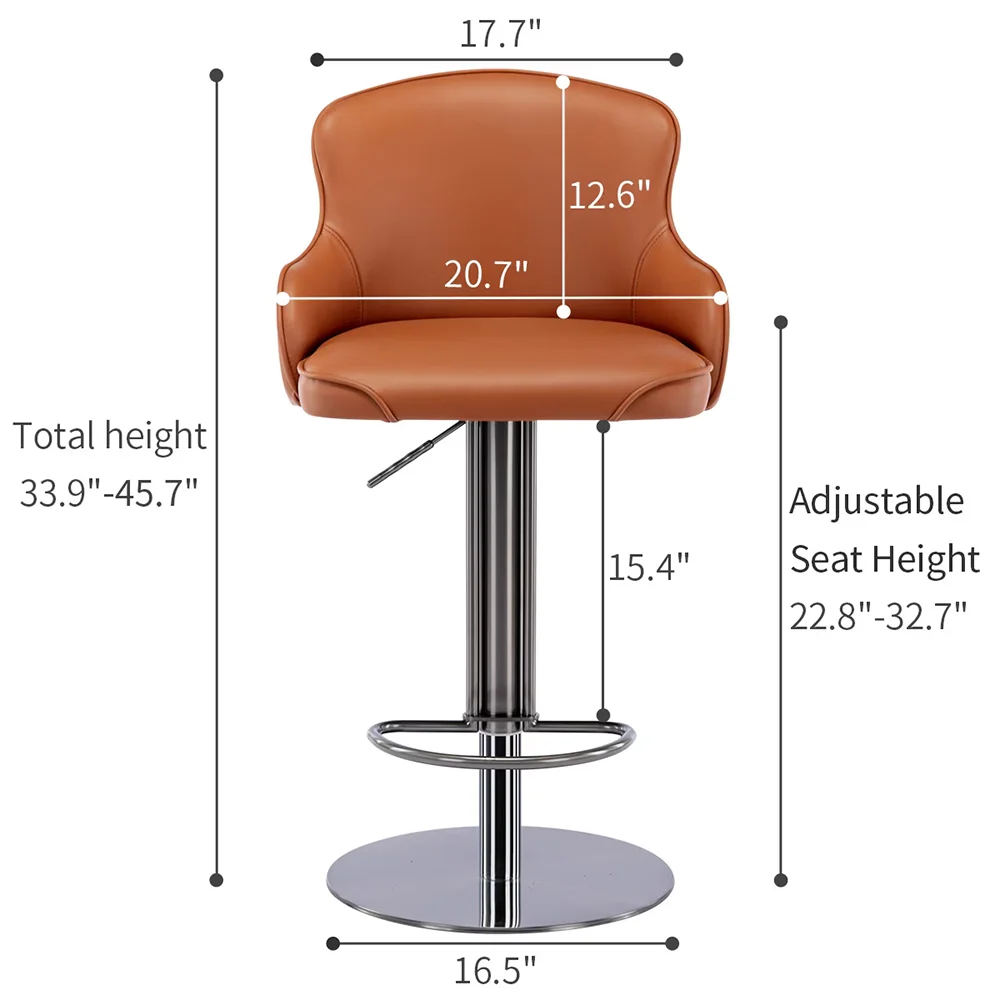 Black Titanium Stainless Steel Bar Stools,Grade Modern Leather Bar Chair with Backrest,Swivel Adjustable Height for Kitchen Coun