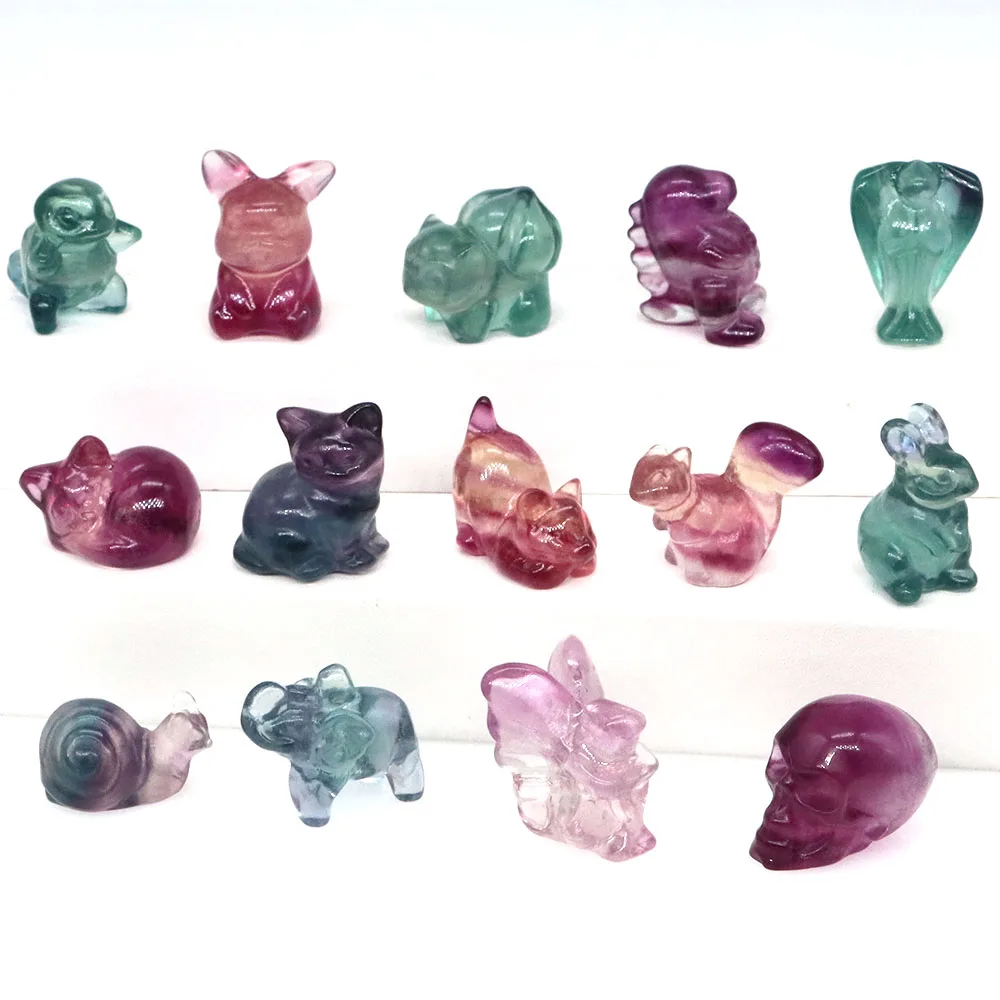 

Natural Fluorite Mini Cartoon Animal Skull Angel Statue Crystals Healing Stones Carved Figurine Crafts Home Decor Ornament Gifts