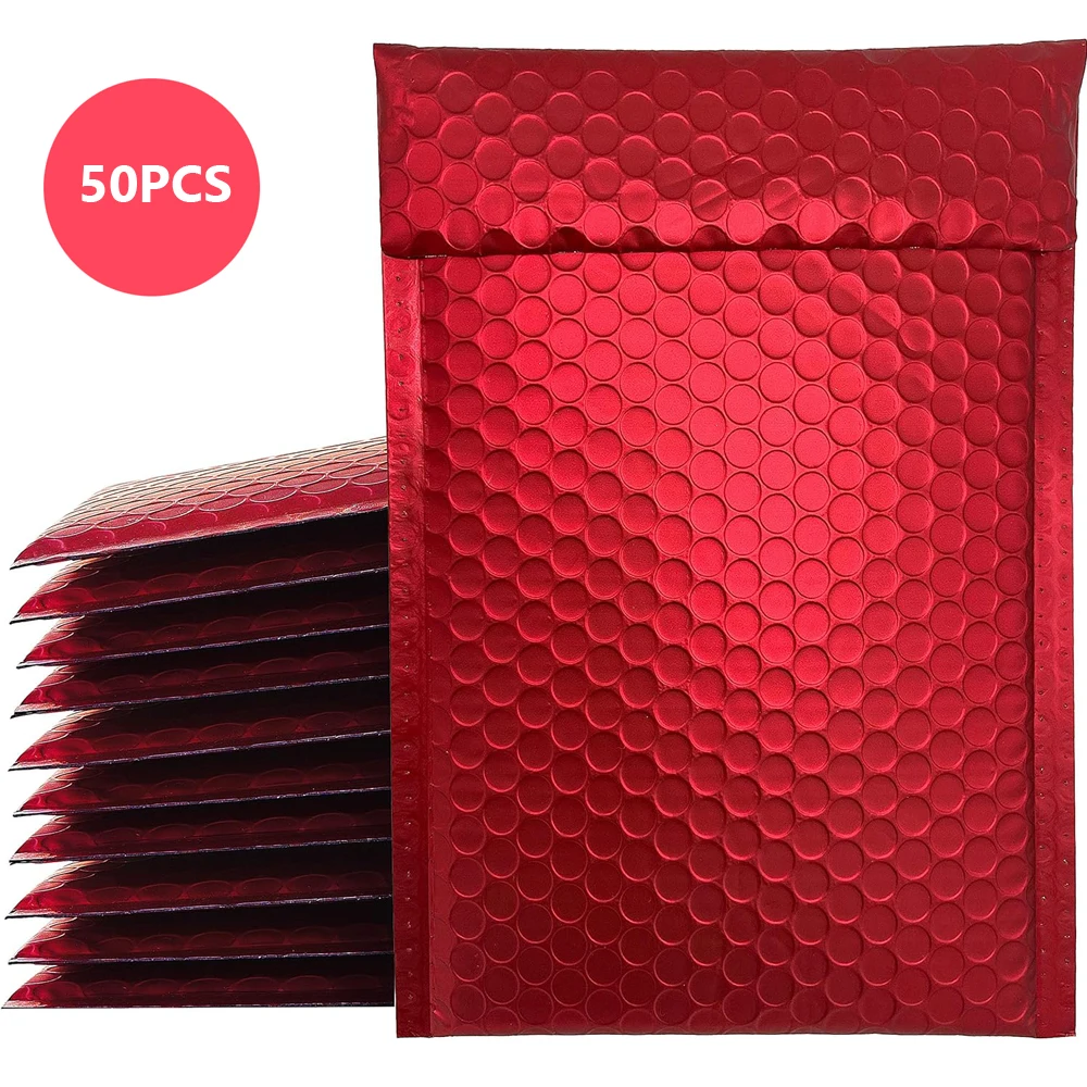 50 Uds. De sobres holográficos de burbujas, sobres de correo rojos, bolsa de mensajería impermeable, sobres de burbujas acolchados, bolsa de paquete para envío