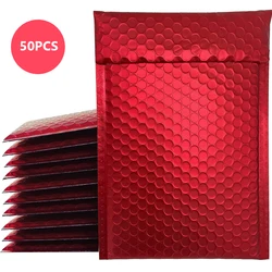 50Pcs Holographic Bubble Mailer Red Mailing Envelope Waterproof Courier Bag Padded Bubble Envelopes Pack Bag for Shipping