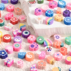 50Pcs/Lot Various Styles Butterfly Heart Love Cat Footprints Polymer Clay Beads Random Fruit Sakura Flower Charms Jewelry Bulk